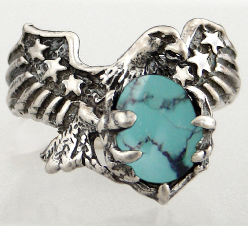 Sterling Silver American Eagle Ring With Chinese Turquoise Size 6